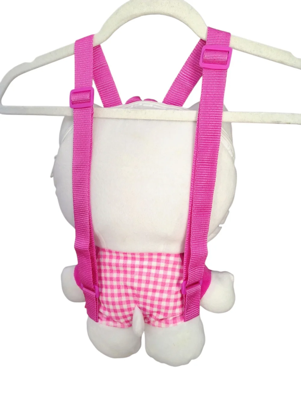 Hello Kitty Plush Backpack in Pink and White with Checkered Overalls